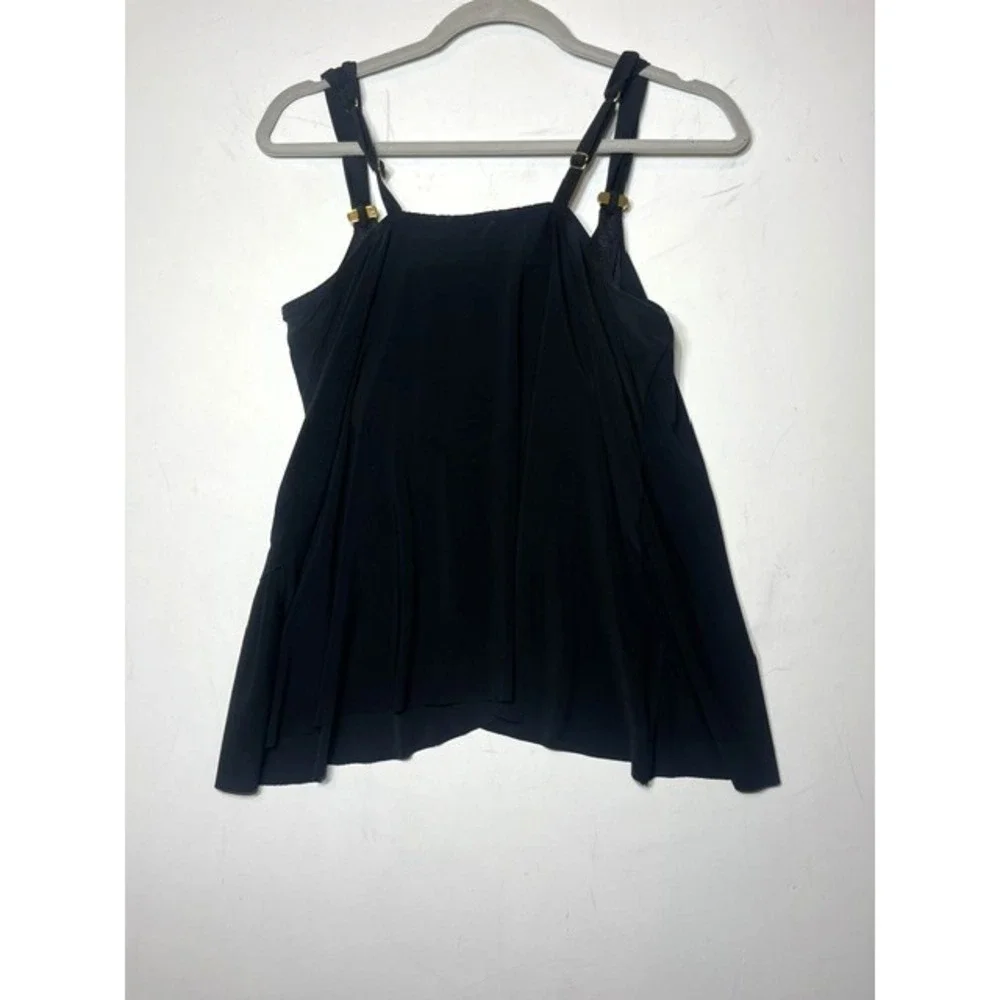 Miraclesuit Womens Black Tiered Tankini Swim Top Gold Hardware Size 8 6513026